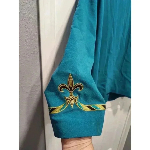 Bob Mackie Vintage Gold Embroidered Fleur-de-Lis Jacket Size 3X‎ Teal Beautiful - Picture 7 of 9